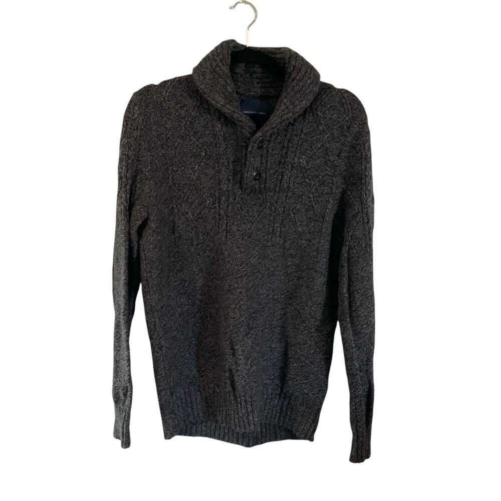 American Eagle mens gray three button collar sweater Warm Pullover size medium
